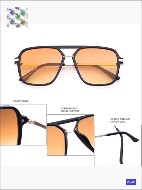 Retro Square Aviator Sunglasses Tinted Lens Trendy Unisex No Nose Piece main image 7